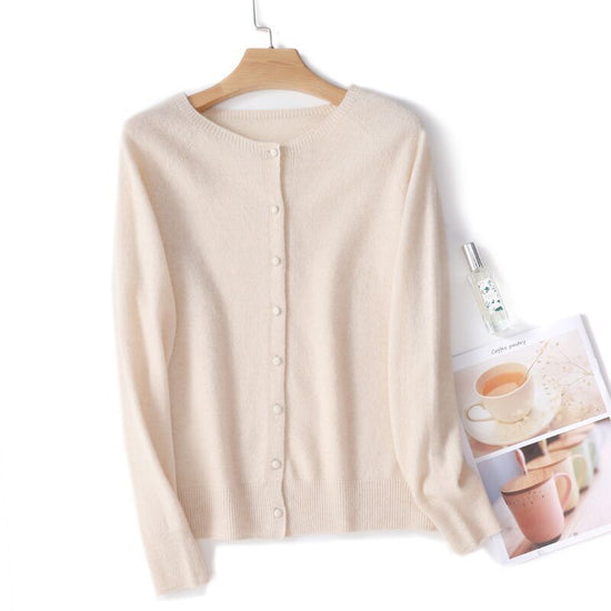 Spring And Autumn New Simple Women's Wool Round Neck Thin High-grade Outerwear Knitted Coat