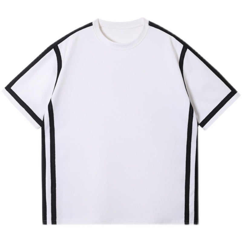 Black And White Paneled Contrast Web Stripe Short Sleeve T-Shirt