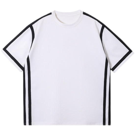 Black And White Paneled Contrast Web Stripe Short Sleeve T-Shirt