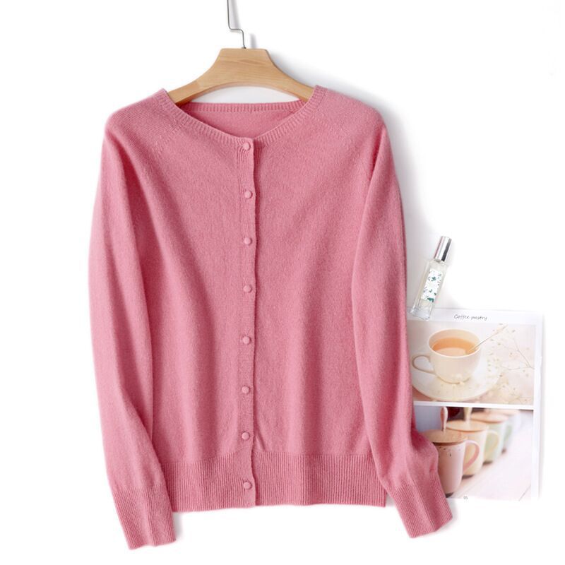 Spring And Autumn New Simple Women's Wool Round Neck Thin High-grade Outerwear Knitted Coat