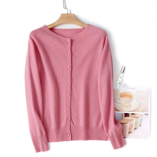 Spring And Autumn New Simple Women's Wool Round Neck Thin High-grade Outerwear Knitted Coat