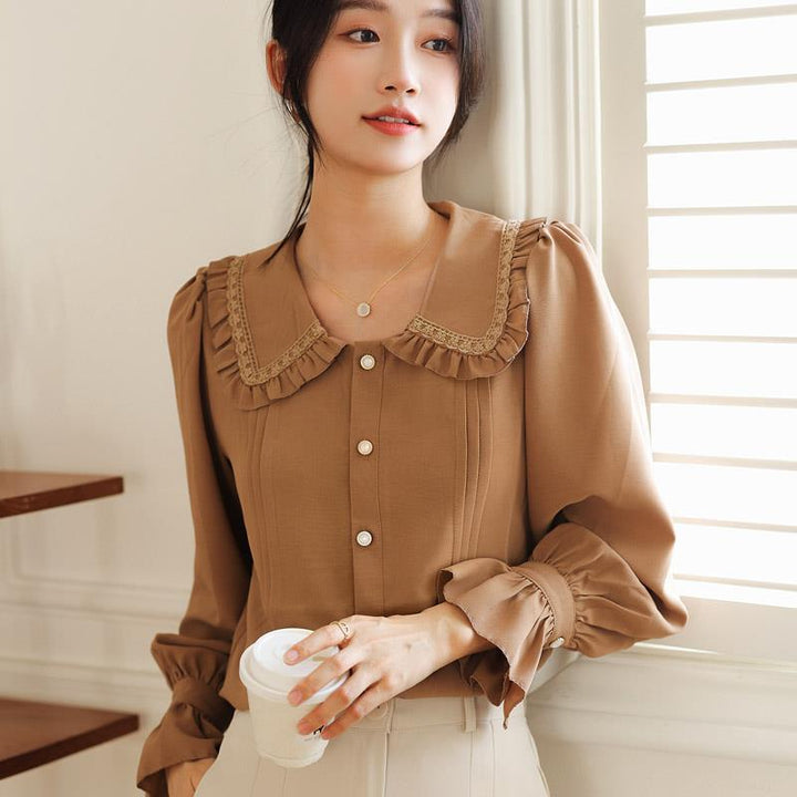 Doll Collar Long Sleeve Shirt Design Sense Niche