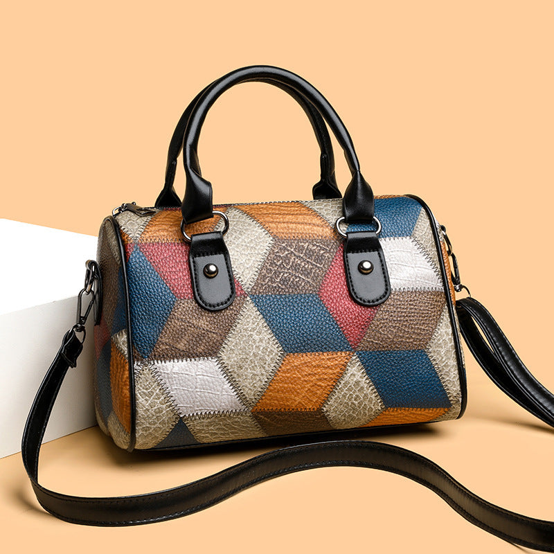 Fashion Color Contrast Plaid Geometric Pattern Commuter Shoulder Crossbody