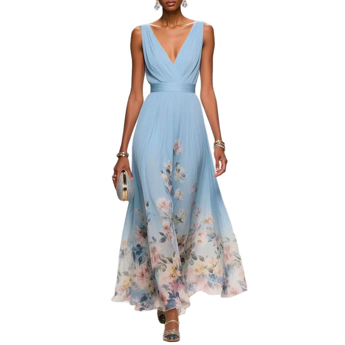 Sexy Vest Chiffon Printed Dress