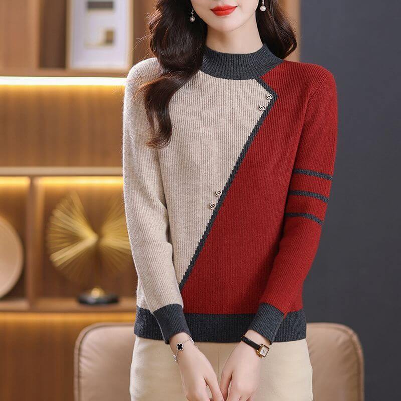 Fashion All-matching Mock Neck Sweater Women - Product information: Color: Angora red, orange, beige, yellow, camel Size: S,M,L,XL Version: Loose Style type: temperament commute Style: pullover Main fabric composition: Polyester Wearing style: pullover No