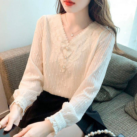 Western Style Fashion Inner Match Top Temperament Youthful-looking Chiffon Lace Shirt