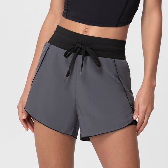 New Quick-drying Sports Shorts Women's High Waist Contrast Color Yoga Pants Pocket Two-in-one