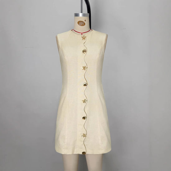 Intellectual Elegant Mini Skirt Summer Slim-fit Buttoned Sleeveless Socialite Skirt