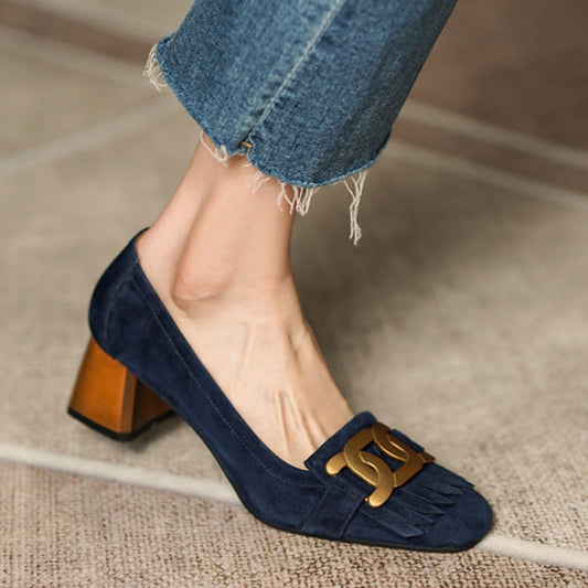 Metal Buckle Tassel Shoes Women