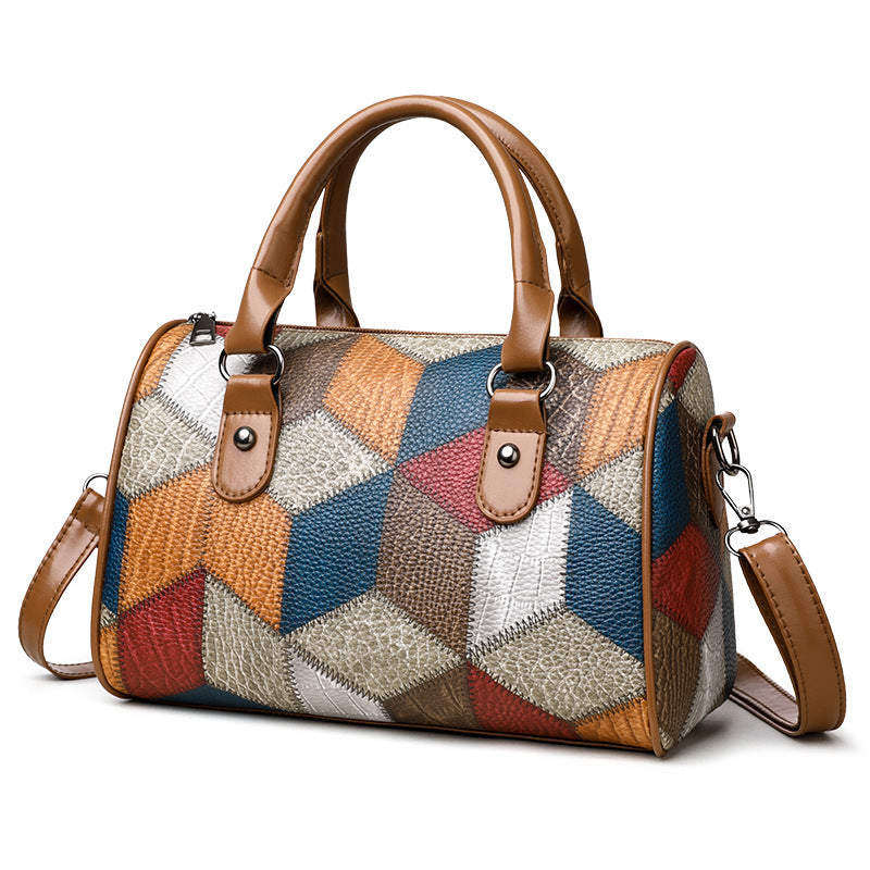 Fashion Color Contrast Plaid Geometric Pattern Commuter Shoulder Crossbody