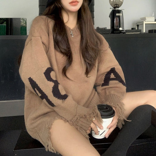 Women's Korean-style Loose And Idle Wind Black Knitwear Sweater