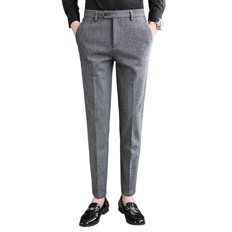 Sanded Fabric Men's Slim-fitting Small Straight Pants
