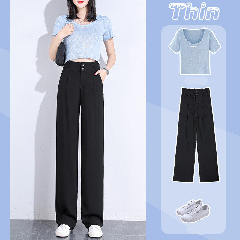 Women's Drape Straight High Waist Double Button Casual Suit Pants