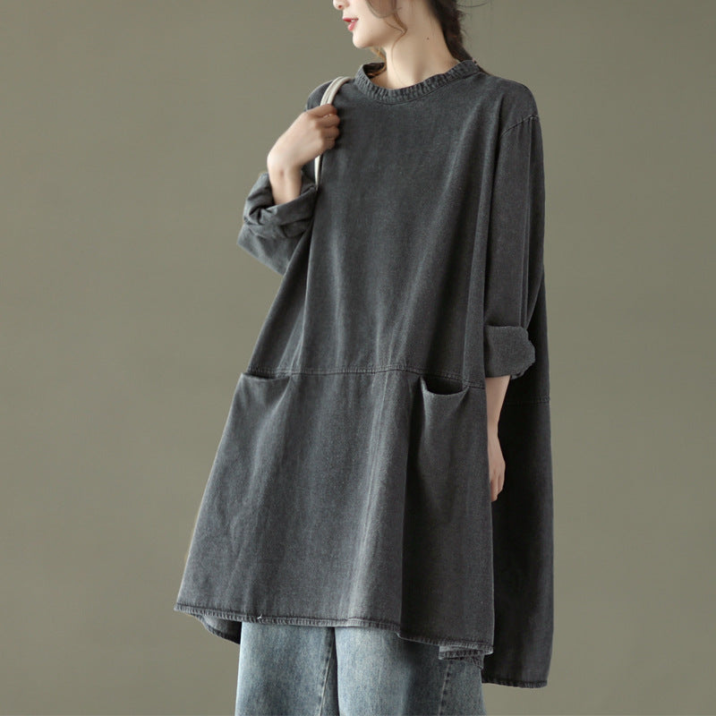 Retro Artistic Plus Size Denim Dress
