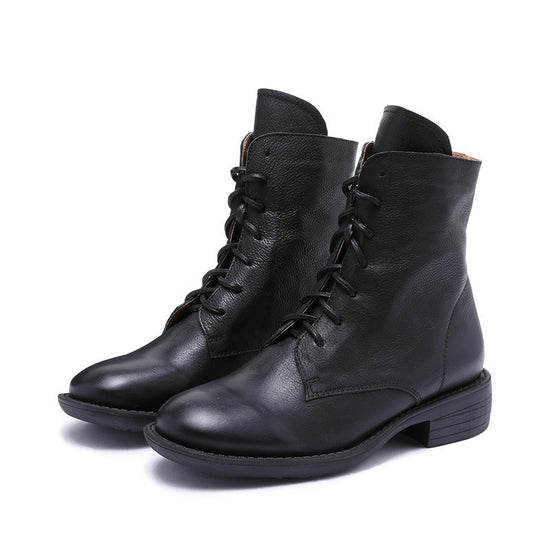 Thickened handmade leather boots in warm fleece