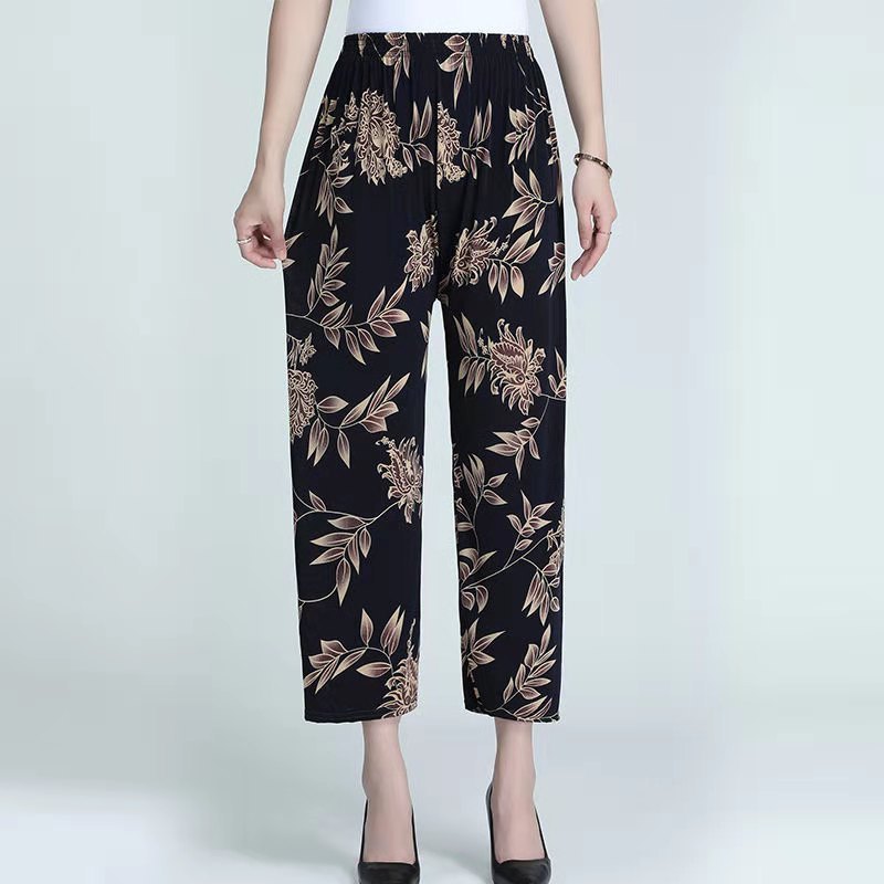 Ice Silk Wide-leg Pants Middle-aged And Elderly Loose Flower Pants