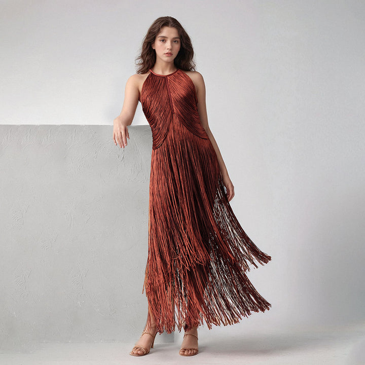 Tassel Sleeveless Waist Bandage One-piece Dress