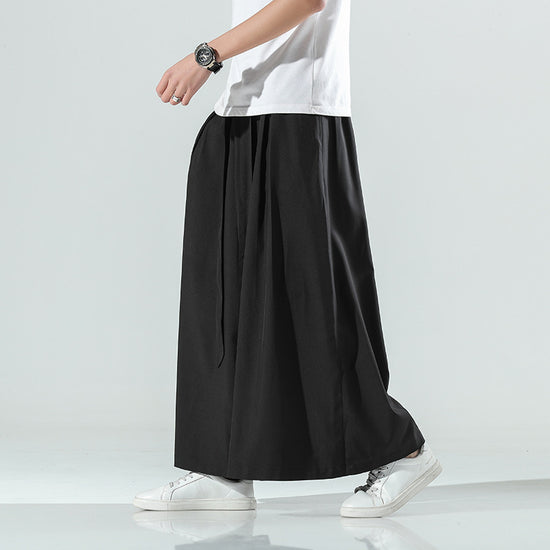 Chinese Style Summer Thin Wide-leg Pants Men's Large Size Loose Ice Silk Casual Pants