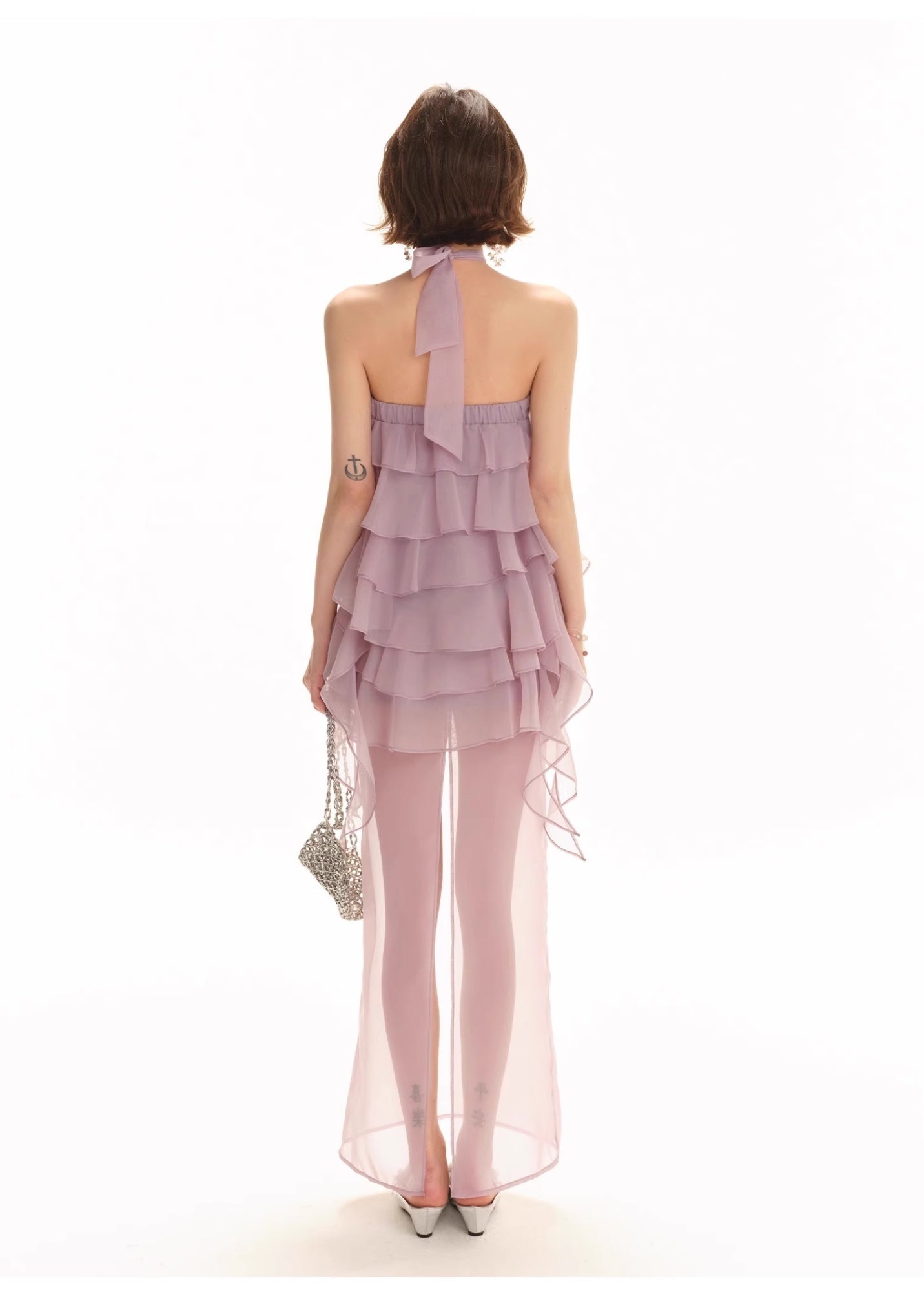 Original Design Hazy Atmosphere High Slit Long Dress Sexy Backless Multi-layer Ruffles
