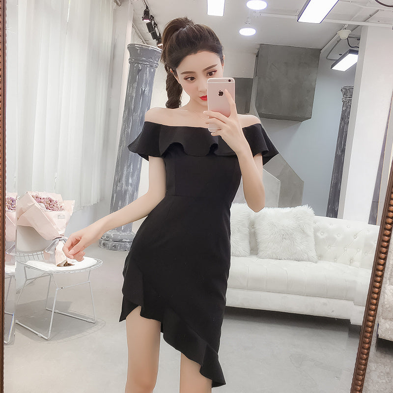 Summer Sexy Ruffled Shoulder Irregular Short Skirt Women