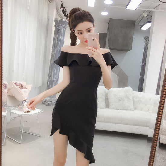 Summer Sexy Ruffled Shoulder Irregular Short Skirt Women