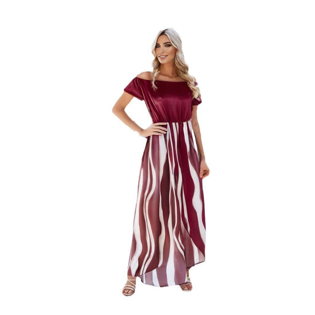 Zebra Pattern Off-the-shoulder Waist Trimming Short-sleeved Shorts Dress
