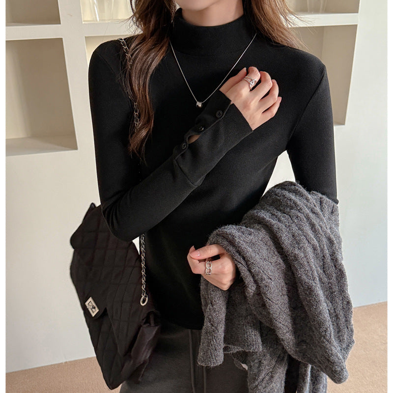 Women's Fashion Semi-high Neck Long Sleeve Base Shirt