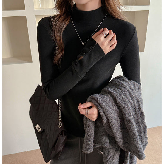 Women's Fashion Semi-high Neck Long Sleeve Base Shirt