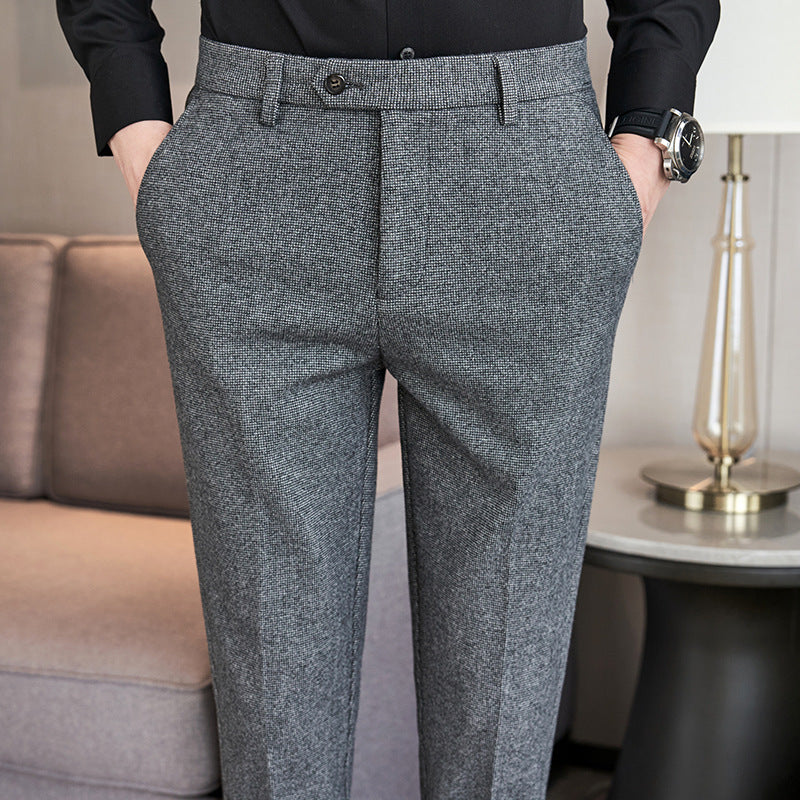 Sanded Fabric Men's Slim-fitting Small Straight Pants
