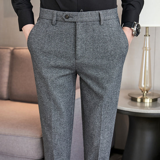 Sanded Fabric Men's Slim-fitting Small Straight Pants