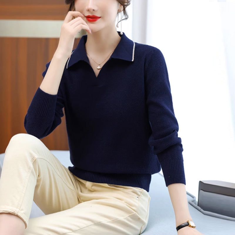 Spring And Autumn New Polo Collar Top Western Style Fashion Sweater