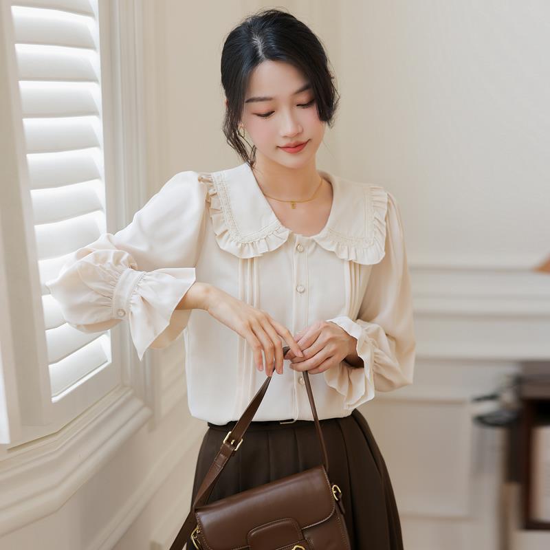 Doll Collar Long Sleeve Shirt Design Sense Niche