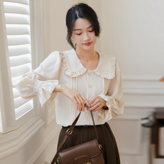 Doll Collar Long Sleeve Shirt Design Sense Niche