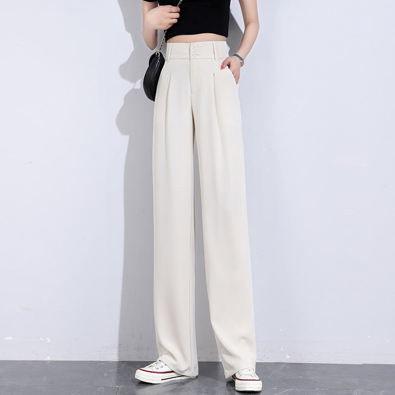 Women's Drape Straight High Waist Double Button Casual Suit Pants