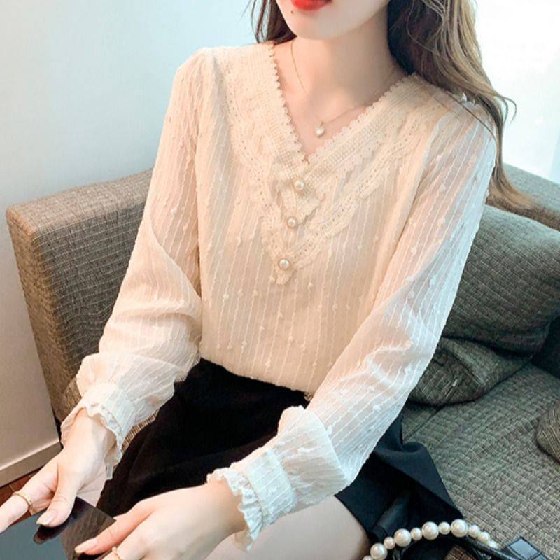Western Style Fashion Inner Match Top Temperament Youthful-looking Chiffon Lace Shirt