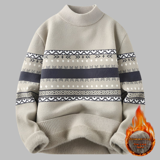 One-piece Velvet Sweater Men's Mock Neck Knitted Sweater Fashion Knitting Pullovers Men Autumn Winter Daily Casual Warm Pullover Sweaters Man