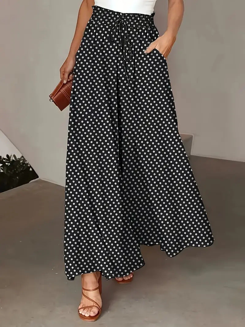 Polka Dot Print Trousers Fashion Loose Elastic Waist Wide-leg Pants Women's Clothing