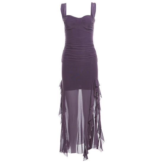 Spring New Women's Sexy Hot Girl Strap Tube Top Split Sheath Long Dress