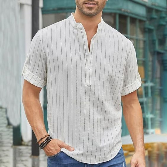 Simple Striped Short-sleeved Shirt Men's Clothing