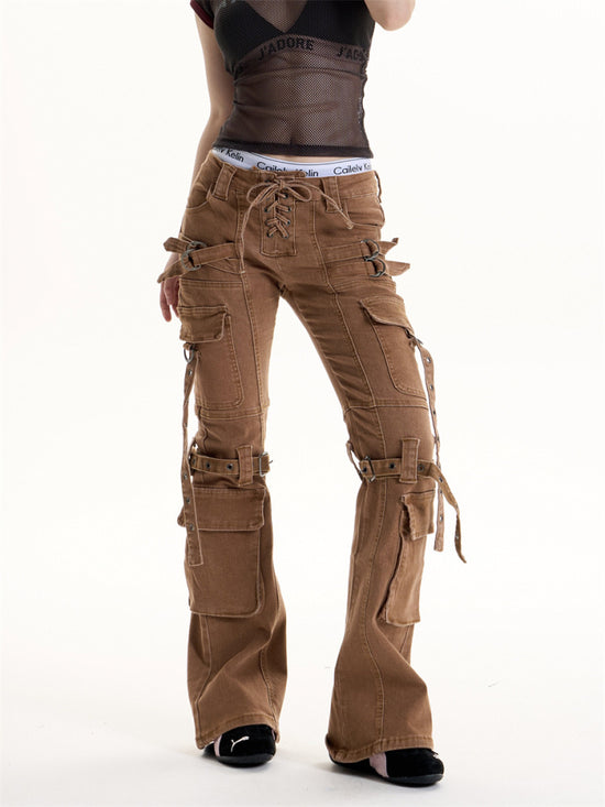 Retro Hot Girl Brown Cargo Jeans Women