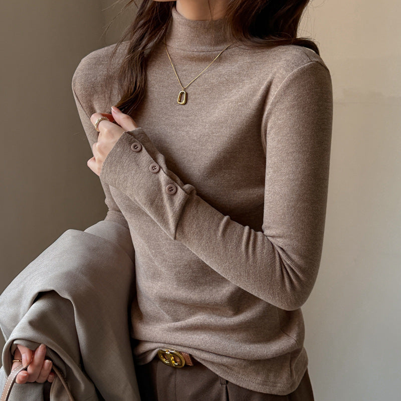 Women's Fashion Semi-high Neck Long Sleeve Base Shirt