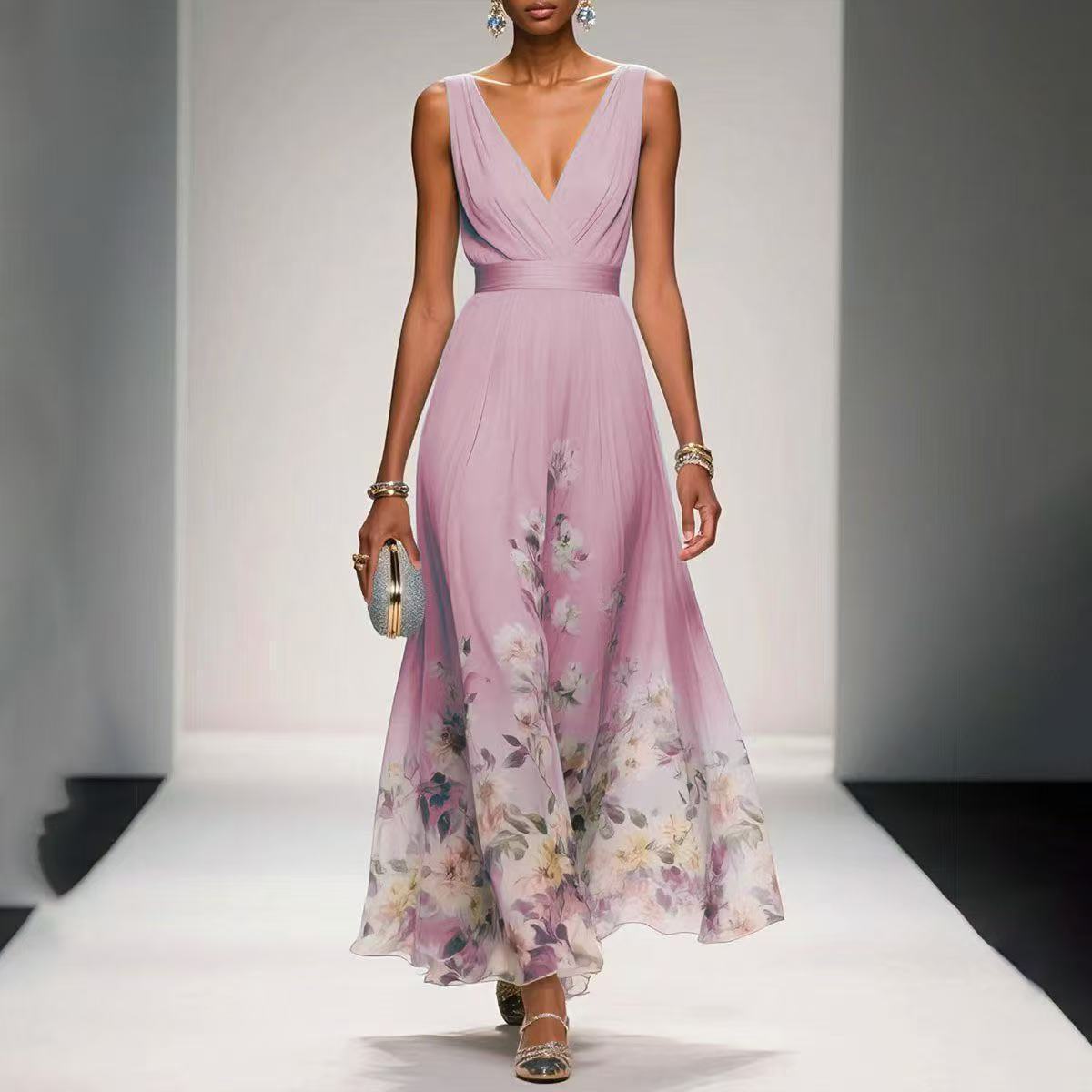 Sexy Vest Chiffon Printed Dress