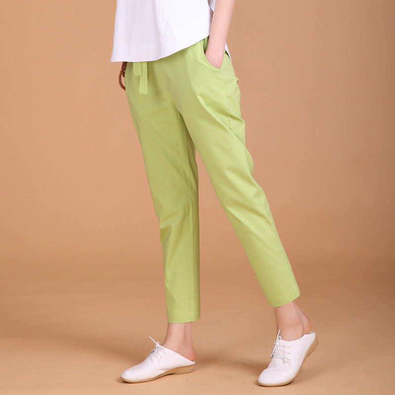 Women Loose Cotton And Linen Harem Cropped Trousers