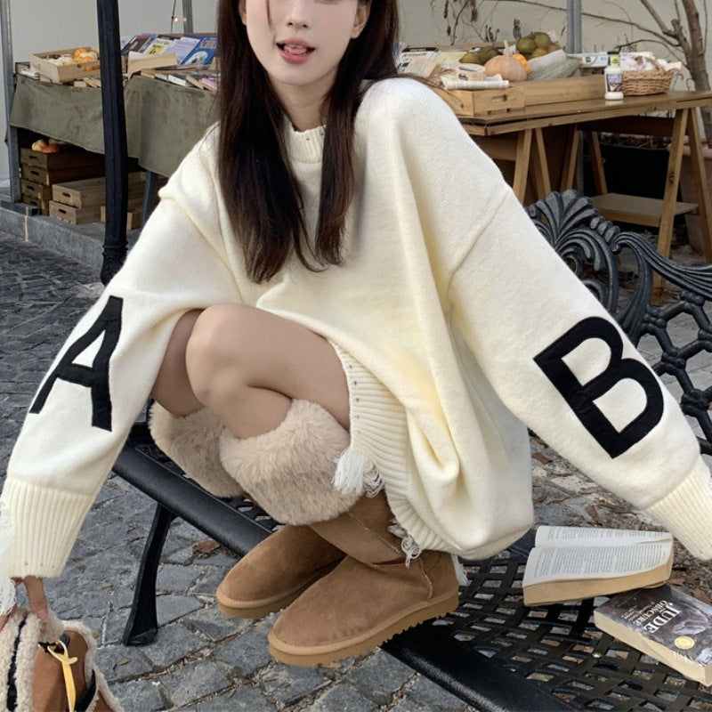 Women's Korean-style Loose And Idle Wind Black Knitwear Sweater