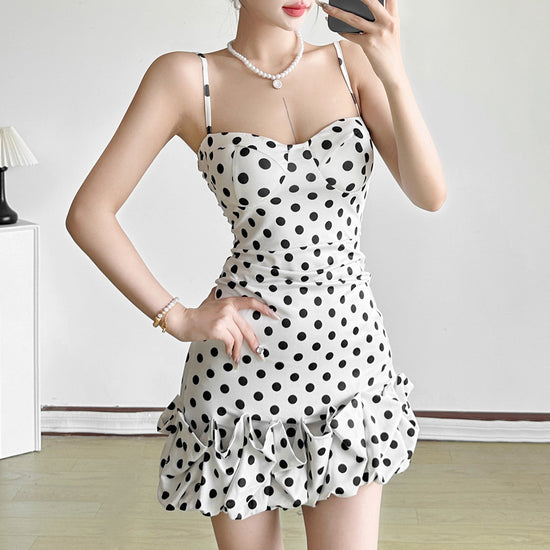 Women's Polka Dot Brace Waist Slim Fit Dress