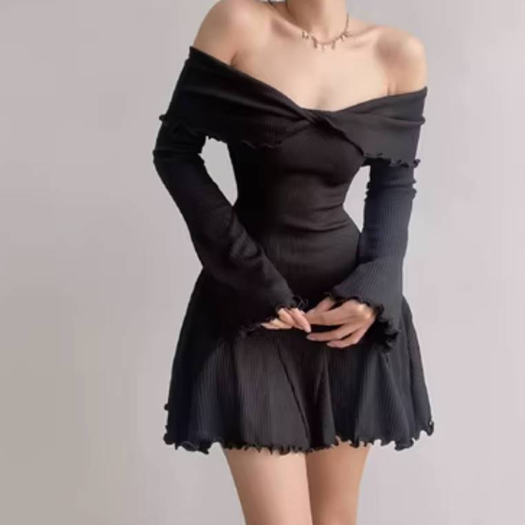 Off-shoulder Cross Long Sleeves Dress