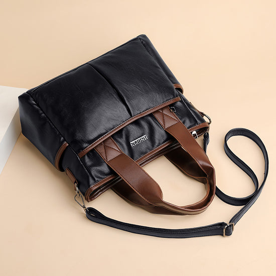 Retro Contrast Leather Shoulder Messenger Bag