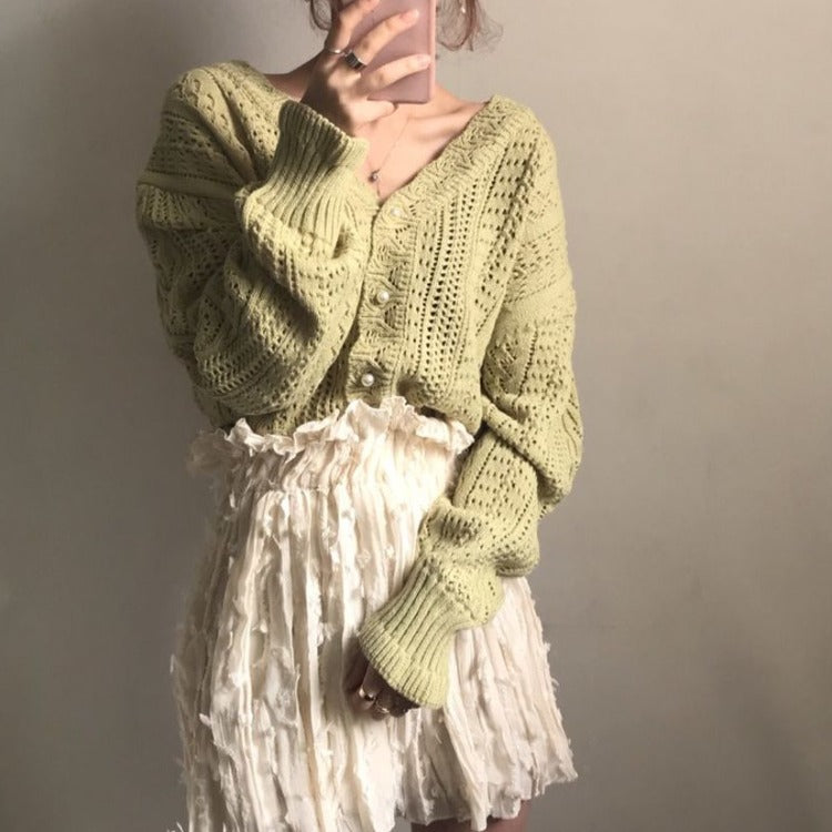 Loose And Thin Outer Wear A Lazy Long-Sleeved Knitted V-neck Jacket