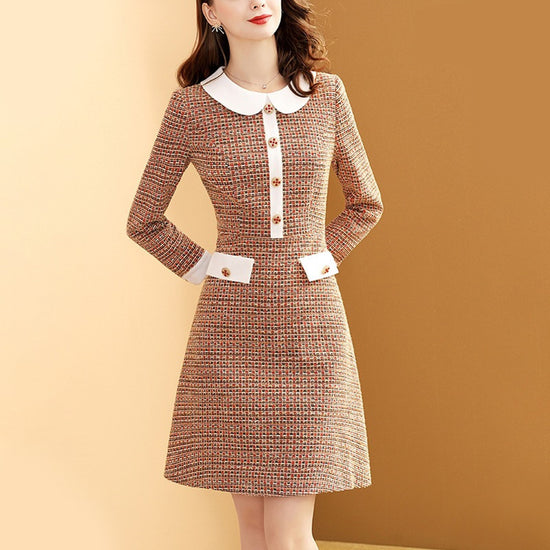 Celebrity Temperament Doll Collar Tweed Dress