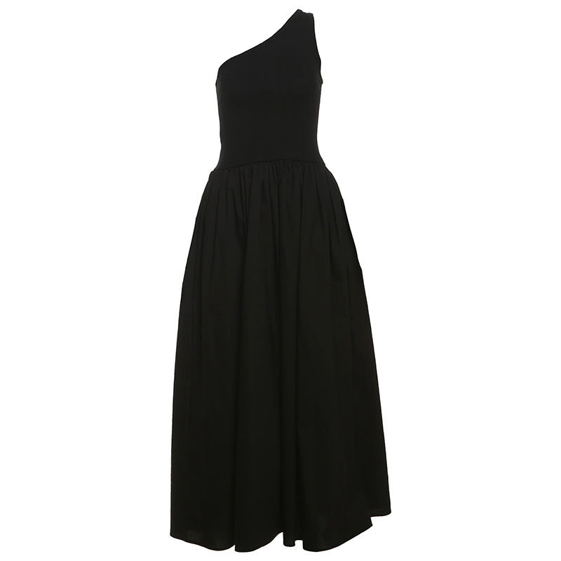 Fashion Women's Wear Waist Slant Shoulder Sleeveless Dress